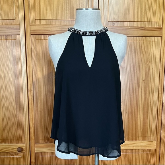 Lush Medium Black Sheer Halter Top Choker Beaded Glam - Picture 3 of 8